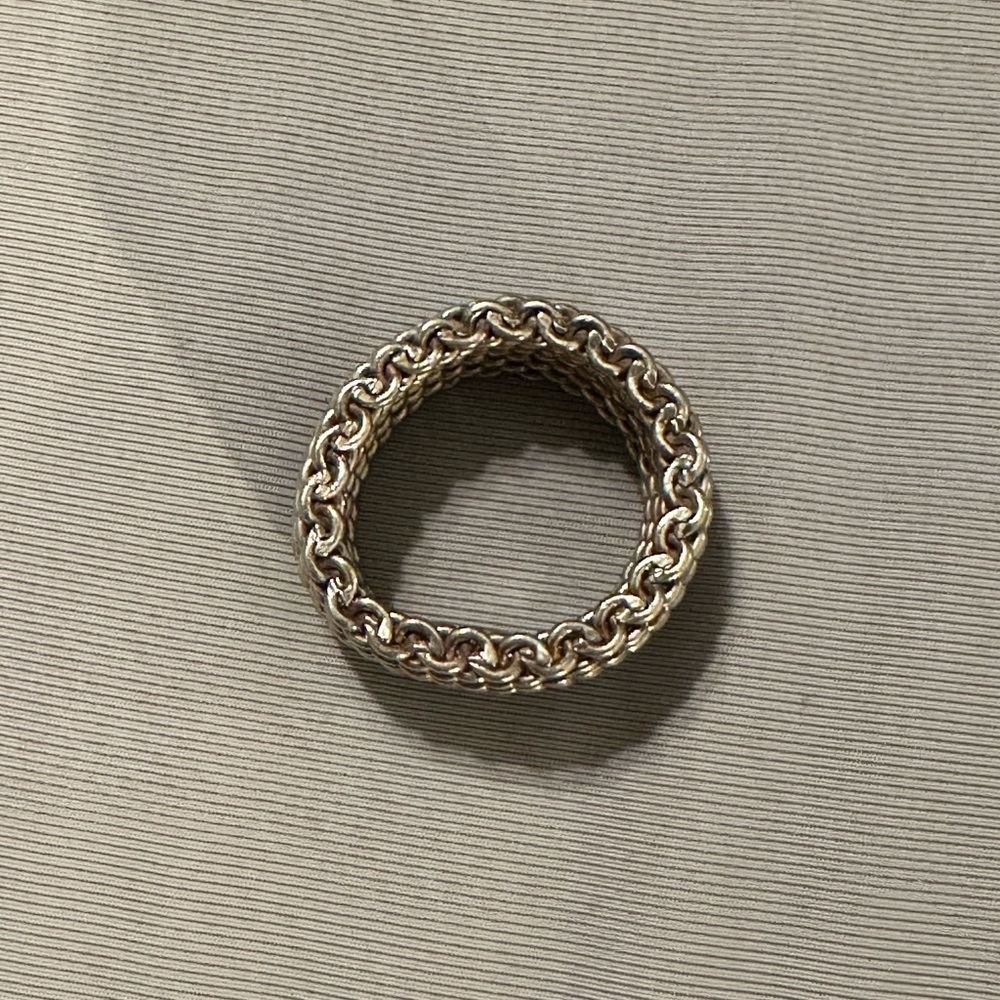 TIFFANY & CO. Somerset Mesh Ring Wide Band 925 Sterling Silver